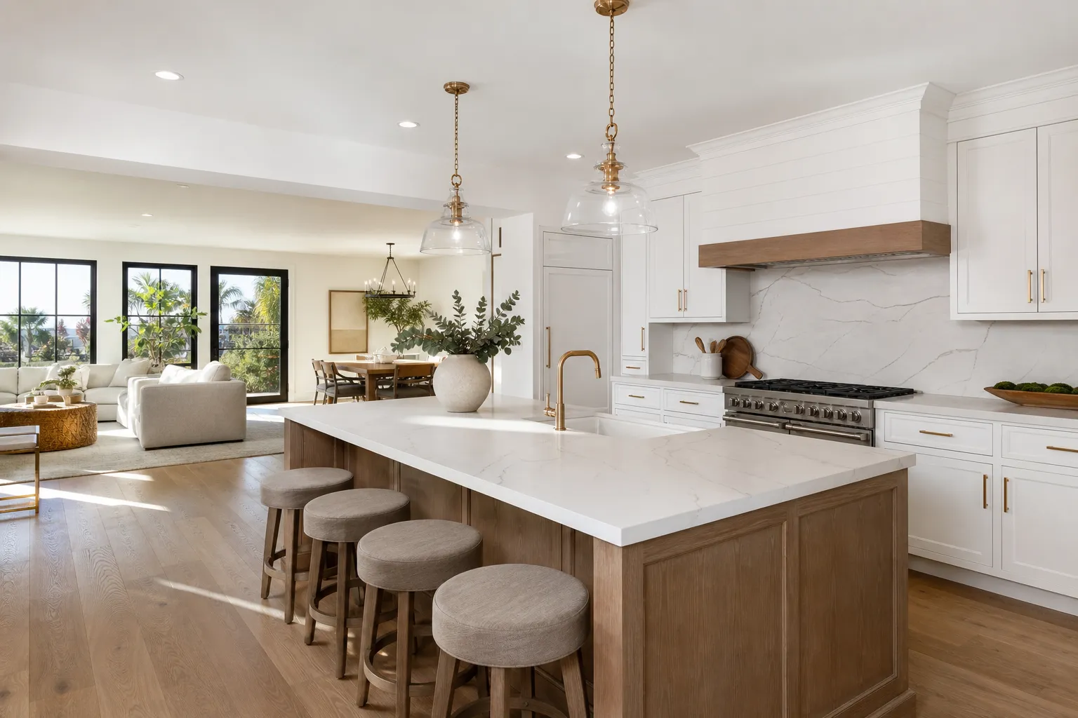 Newly remodeled bright modern kitchen and living space